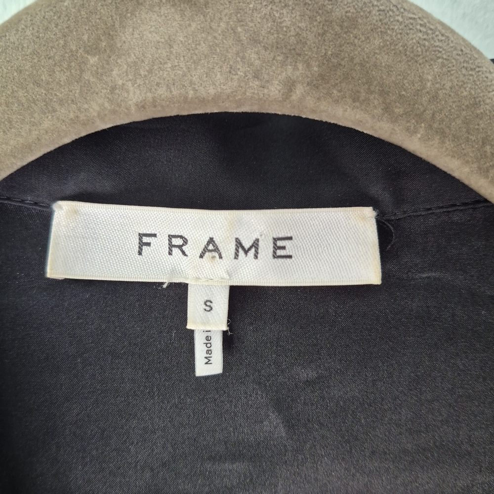 Frame 100% Silk Black Button Down Shirt with Gold Trim - Picture 3 of 9